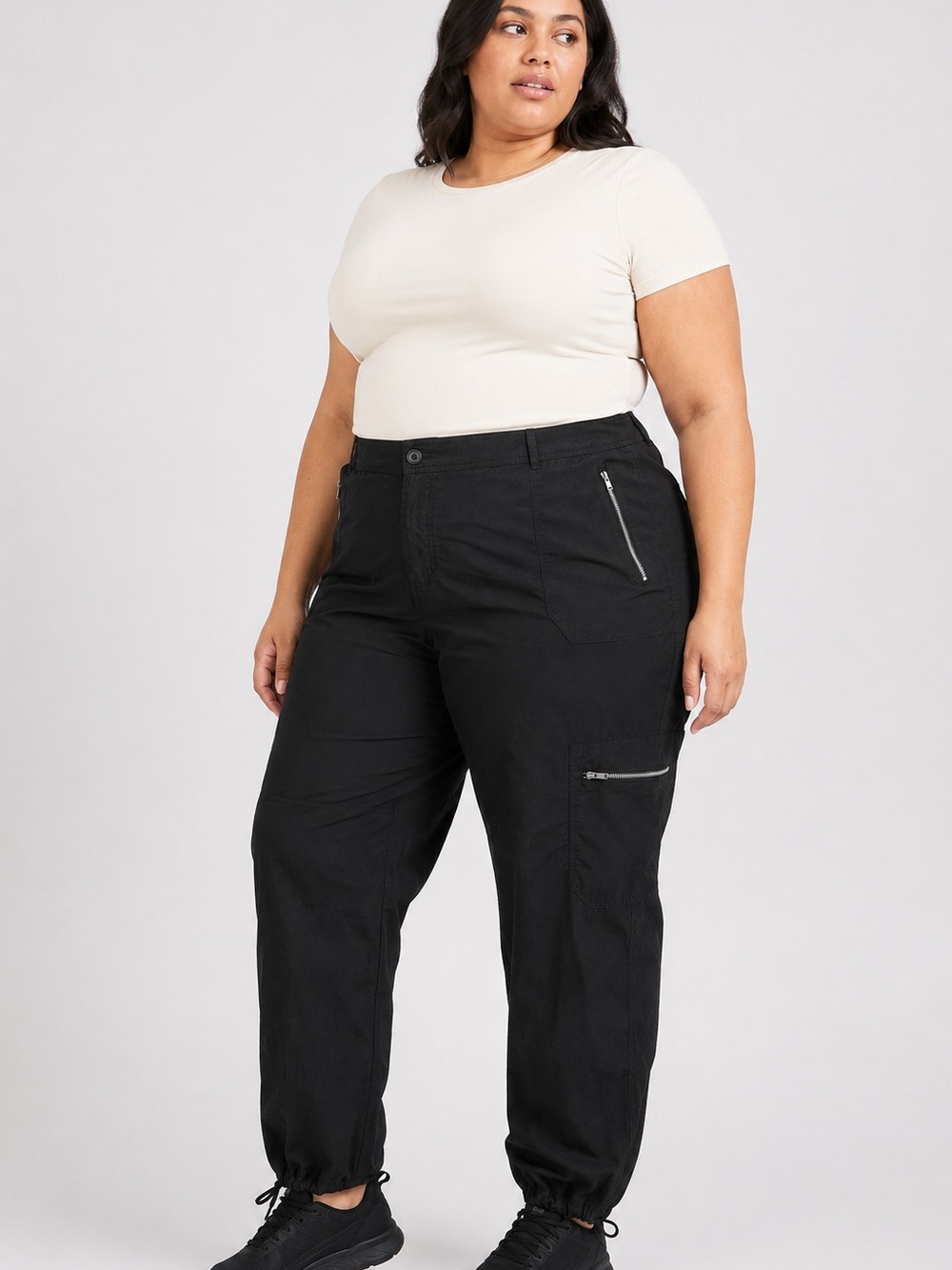 Venezia Lane Bryant Women’s 20 Black Cargo Jogger Pants Zip Pockets Drawstring